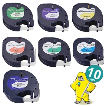 

10pcs Compatible 12267 91201 91202 label Tape Dymo LetraTag LT 91200 91203 91204 91205 for Dymo LT-100H LT-110T printer 12mm