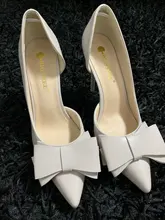 2021 de moda delicada dulce Bowknot zapatos de tacón alto sin un lado tacones puntiagudos para mujer dedo del pie 10,5 CM Zapatos de vestir