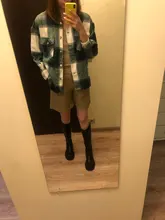 Woolen Coat Shirt Jacket Windbreaker Oversize Plaid Vintage Women Loose Button Winter