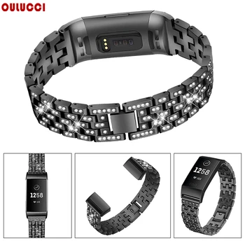 

OULUCCI Diamond Metal For Fitbit Charge 3 band Strap Stainless Steel Replaceable Bracelet For fitbit charge 2 Band women