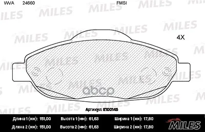 Колодки Тормозные Peugeot 308 07-/3008 09- Передние Semimetallic Miles E100145 Miles арт. E100145