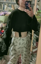 Sweatshirts Harajuku Crop Print Dark-Dragon Goth Vintage Fall Flare-Sleeve Pathchwork