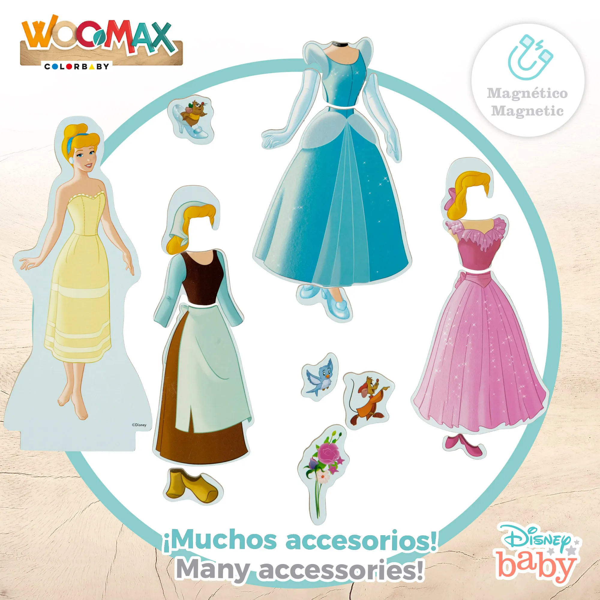 Jogo de Madeira WOOMAX magnético vestidos de Princesas Disney (3 anos - Não  Aplicável)