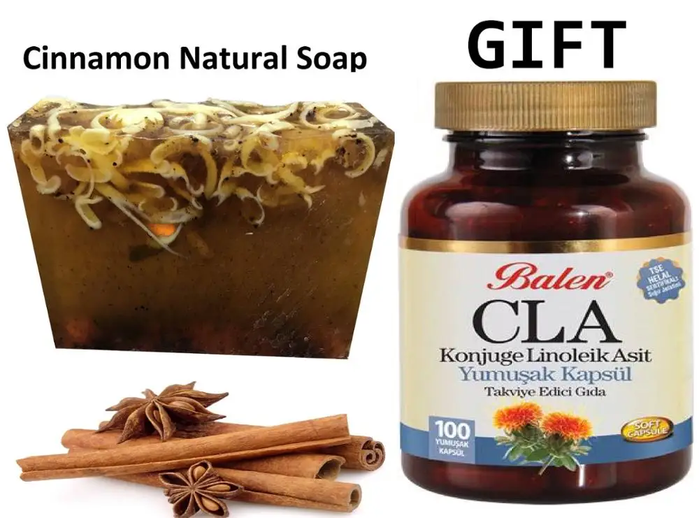 

Anti Acne Cinnamon Natural Handmade Soaps 100 gr+Gift Food Supplement CLA Conjugated Linoleic Acid Extract 100 Capsules