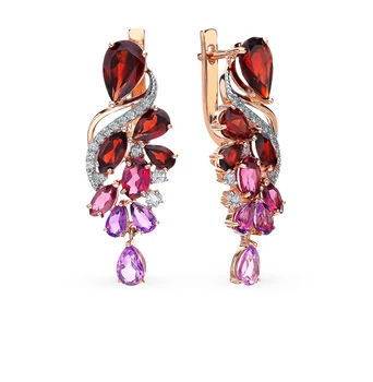 

Gold earrings with amethyst and Garnet sunlight sample 585