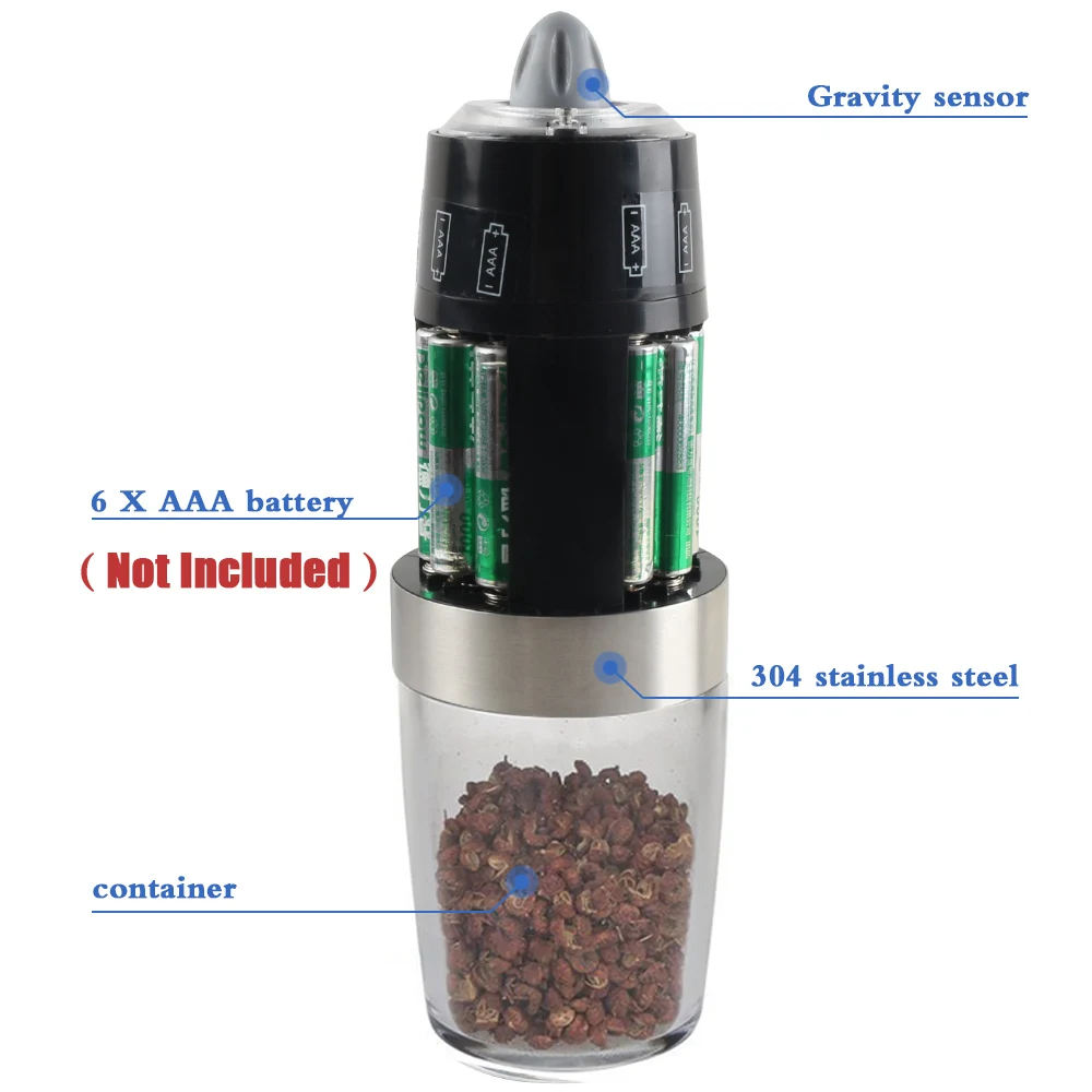 Горячая Гравитация электрическая соль и набор мельниц для соли и перца из 2 аккумуляторных солонка Автоматическая Ручная мельница для