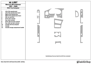 

Interior lining for Mercury Mountaineer 1997-2001. Set L597.
