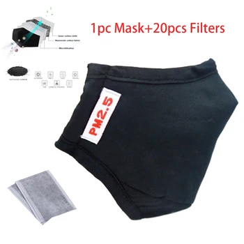 

Reusable Mask Respirator 1pc Mouth Masks with 20pcs Activated Carbon Filter PM2.5 Anti-dust Washable Cotton Face Masks