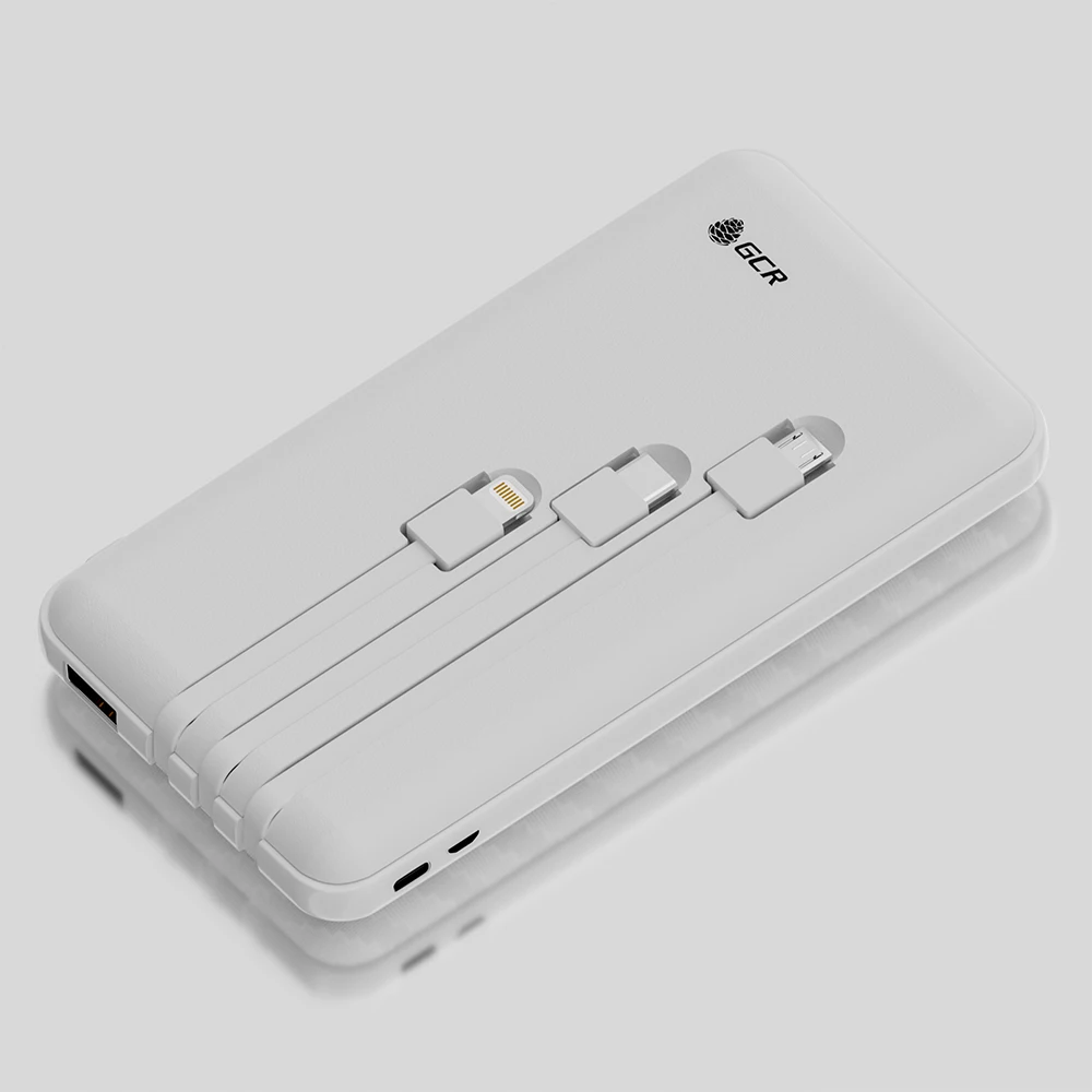 GCR PowerBank подставка 1.5 А MicroUSB Lightning TypeC на 10000mA белый для зарядки планшета телефона