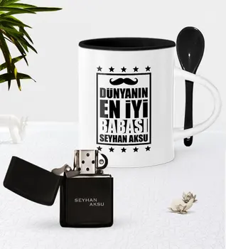 

Personalized World Best Father Black Spoon Mug Gasoline Lighter Seti-5