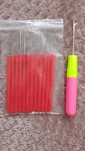 Enhebrador de aguja con mango de plástico, color rojo, para micro utensilios para extensiones, 6 uds.