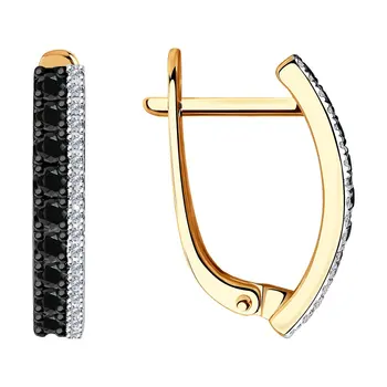 

Sokolov drop earrings with stones in gold with colorless and black diamonds, fashion jewelry, 585, women's male, long earrings