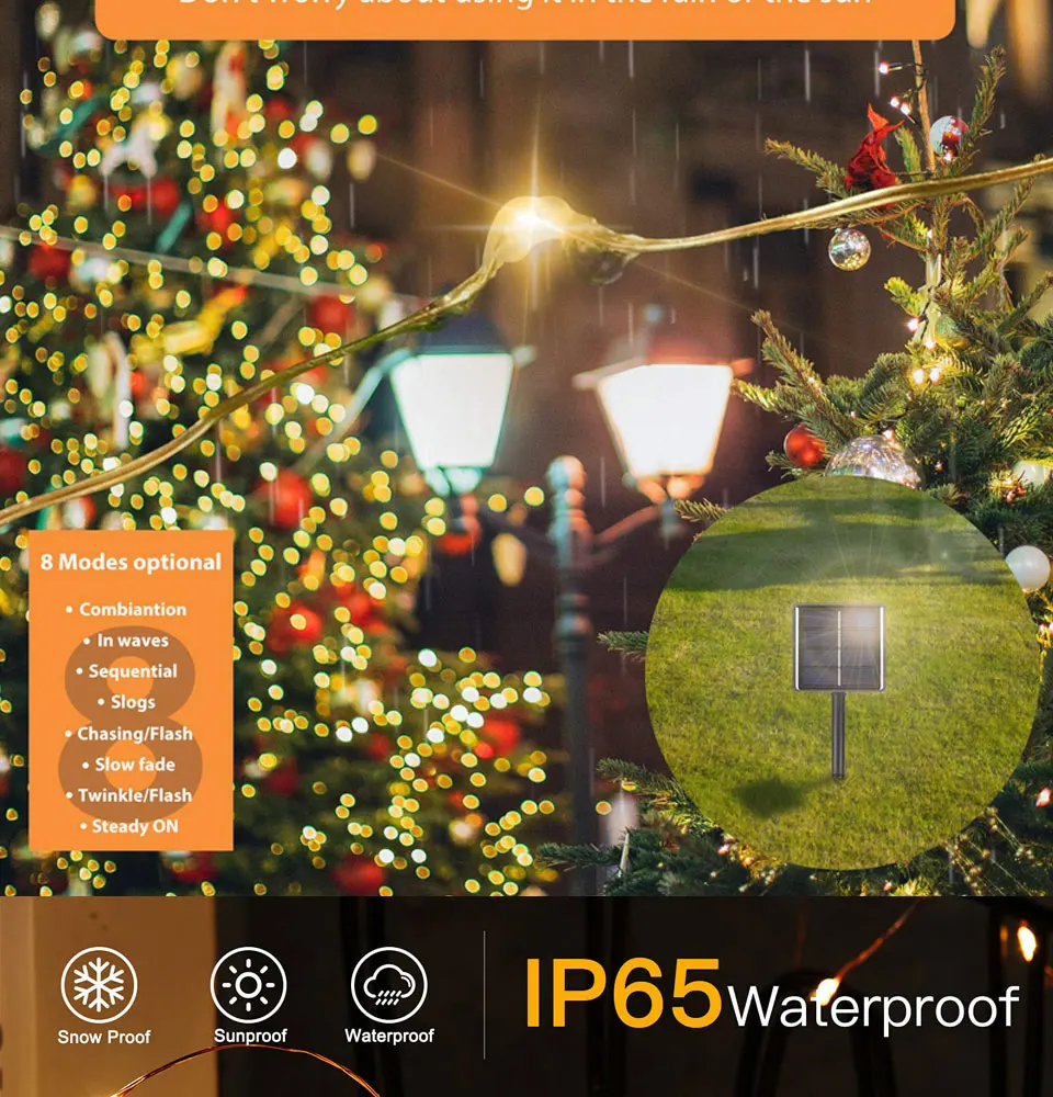 orange string lights Solar LED Light Outdoor Waterproof Garland Fairy Light with 8 Lighting Modes For Garden Trees Christmas Wedding Party Decoration red fairy lights