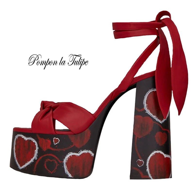 

Floral Heart Print Flock Sexy Platform 6CM High Heel Peep Toe Ankle Strap Gladiator Sandals Women Shoes Party 2020 Fashion Trend