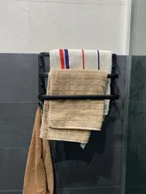Toallero montado en la pared para baño, toallero negro de aluminio, riel negro mate, soporte de toalla, 30-50 CM