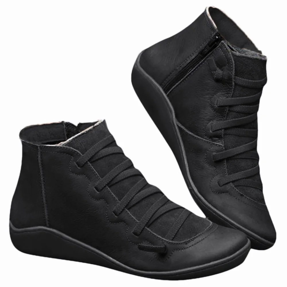 Women's Snow Boots Vintage Leather Boots Flat Waterproof Winter Round Toe ankle boots for women Versatile Platform boots women