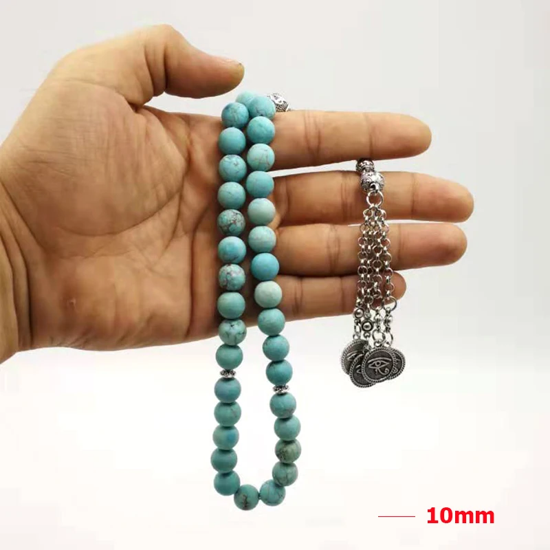 Натуральный Матовый бирюза Tasbih мусульманский браслет четки Исламский подарок молитва бусины 33 66 99 бисер субха