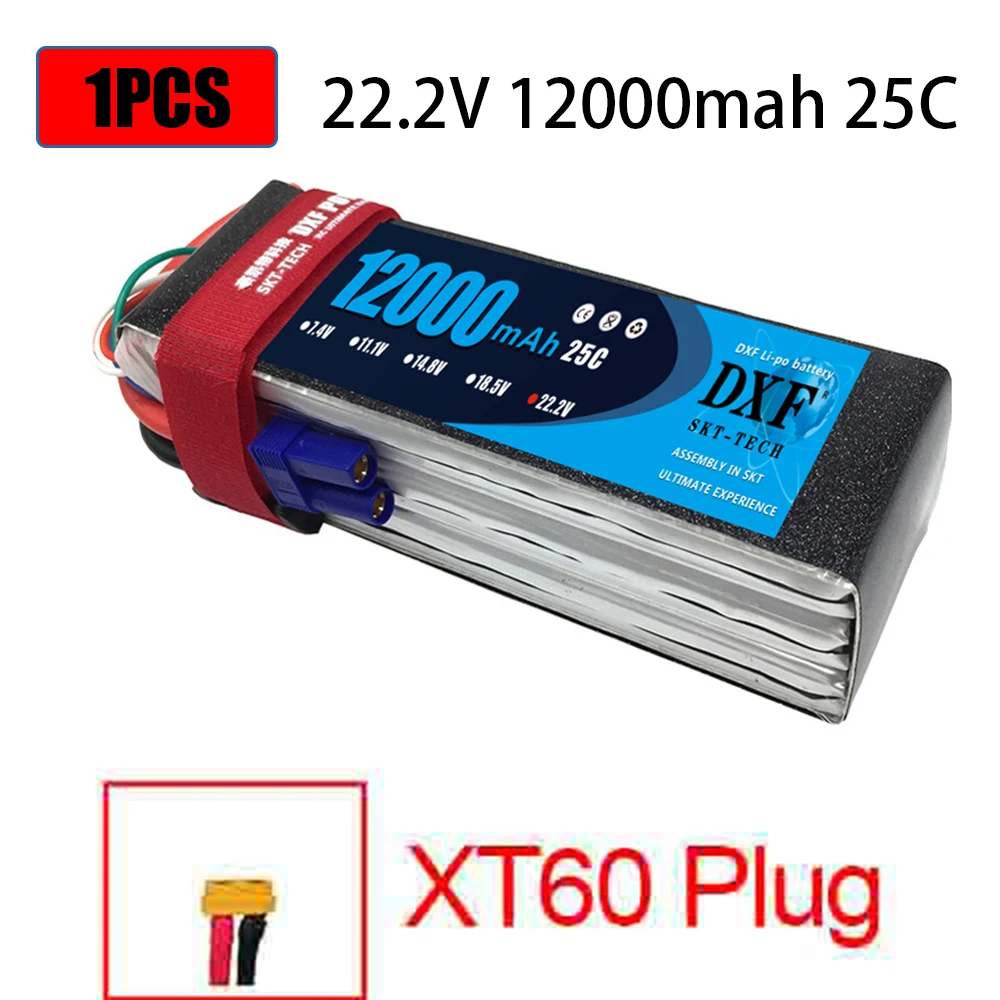 DXF 22,2 V 6S 12000MAH 25C-50C Lipo батарея RC AKKU Bateria для самолета вертолета лодки FPV дрона БПЛА - Цвет: 1PCS12000SoftXT60