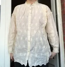 Shirt Blouse Embroidery Beige Collar Ruffles Japanese-Style Boutique Hollow-Out Cotton