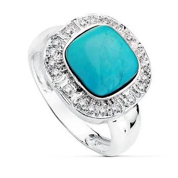 

Ring 18k white gold zircons center turquoise 10mm. [AB2445]