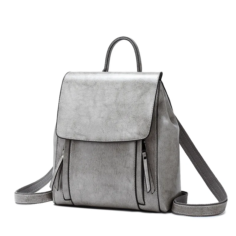 Backpack women's 2022 new leather women's bag fashion oil wax cowhide backpack women's schoolbag