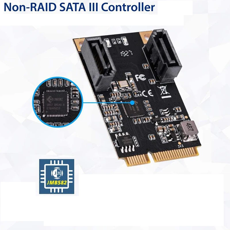 

MiniPCIE MPCI E 3.0 to SATA 3.0 SSD Adapter Card Add 2 SATA 3 port by Full Size Mini PCI-e Slot with sata cable