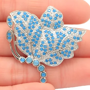 

37x35mm SheCrown 2020 Big 6.1g Butterfly Shape Created Blue Turquose White Sapphire Gift For Woman's Wedding Silver Brooch