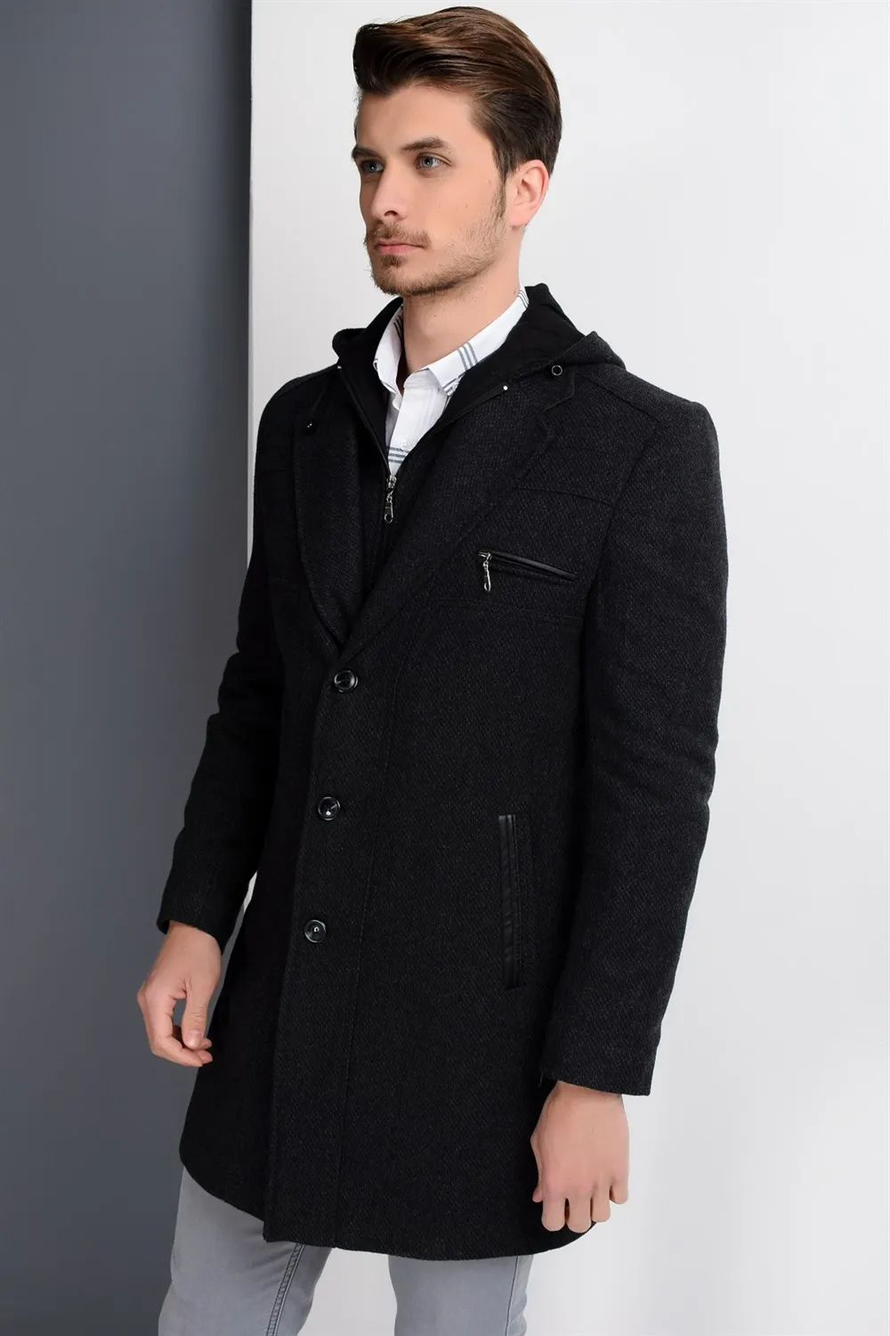 PLT8354 DEWBERRY приталенное пальто с рисунком Антрацит-1
