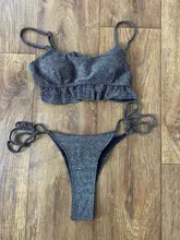 Bandage Swimwear Bikini Biquini Bathing-Suit Beachwear Mini Thong Push-Up Shiny Micro