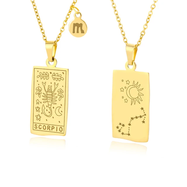 Vintage Zodiac Necklace For Women Gold Stainless Steel Constellation Aquarius Pisces Leo Chain Choker Necklace Goth Jewelry Gift Scorpio