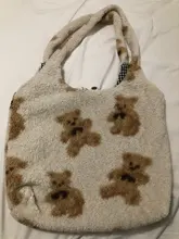 Bolso grande de tela de oveja para mujer, bolso grande de hombro de lona de oso de piel esponjosa, bolso de compras suave de gran capacidad, bolso escolar para niña