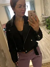 Jacket Short Winter Coat Faux-Leather Mozuleva Black Women Retro PU Turn-Down-Neck Loose