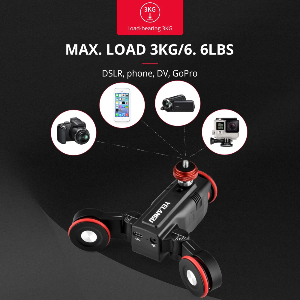YELANGU Mini Electric Motorized Track Dolly Slider Rail with Time-lapse Shooting APP Operation for Camera Smartphone Go pro