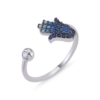 

KUTAYDAN Blue Grayscale Nano Gemstone Fatma Master Hand Adjustable Ring 925 Sterling Silver