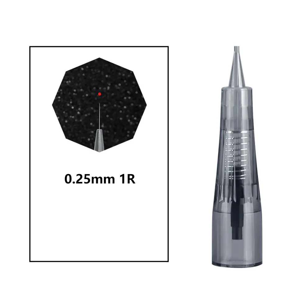 1R--0.25mm Перманентный макияж бескислотные иглы картриджи 1R/3R/5R/5F/7F Одноразовые стерилизованные Дерма Иглы для татуировки ручка машина - Габаритные размеры: 1R--0.25mm