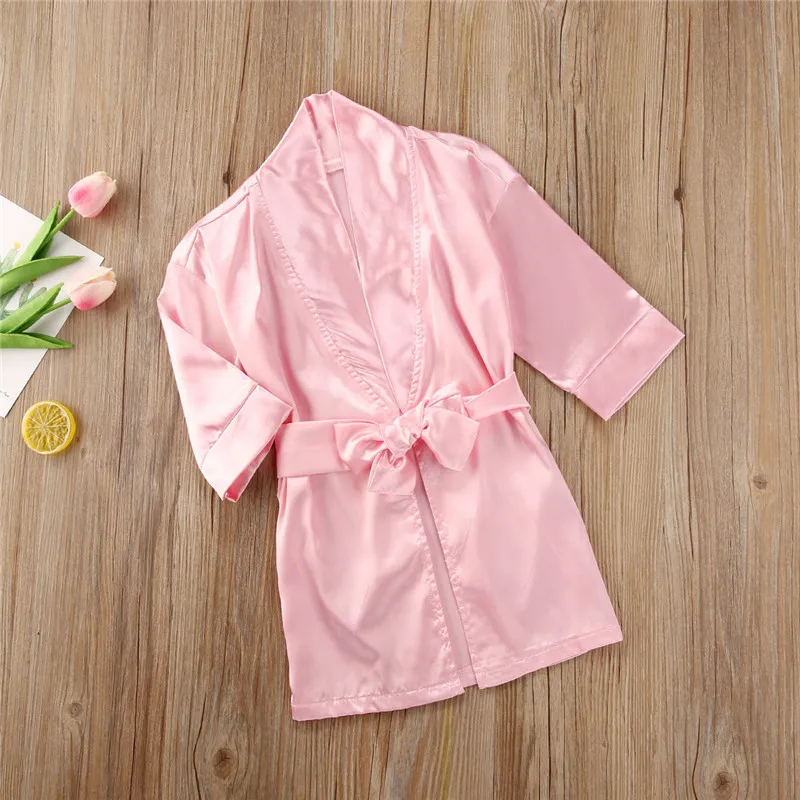 PUDCOCO New Kid Baby Girls Summer Ice Silk Soft Pajamas Homewear Children Loungewear Sleepwear Nightgown Long Sleeve Robes 1-7Y