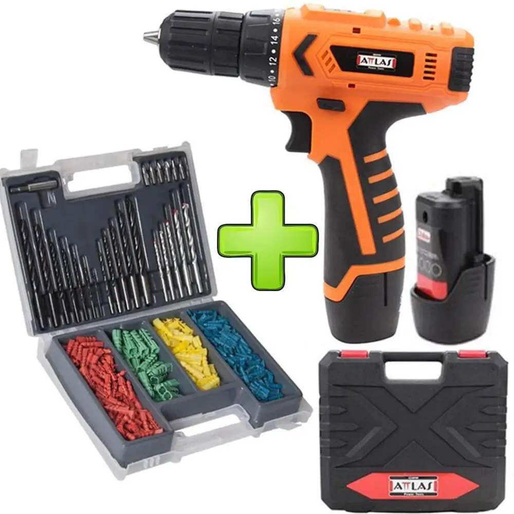 Attlas Eco V 12 LI Double Cordless Drill Bit Set with BAG 300 Piece Dowel Drilling Bit creative mosaic drill set allen drill bathroom mosaic thickened waterproof curtain made of polyester fabric with dry and wet separation metal buckle hole send hooks