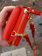 Billetera Color sólido de cuero para mujer, bolso de hombro, para teléfono móvil, billetera de cuero