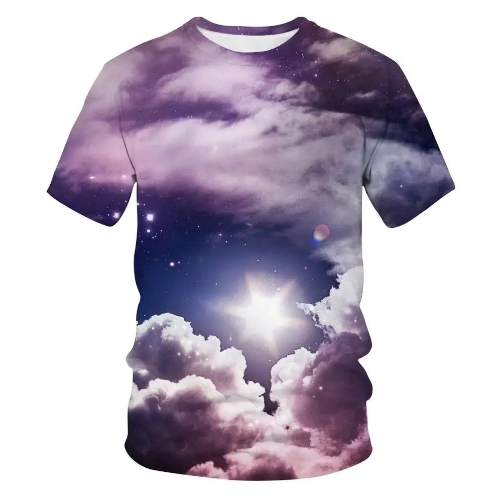

2020 hot-sale 3D Printed Purple starry sky T Shirt Men Joker Face Male tshirt 3d meteor Short Sleeve Funny T Shirts Tops & Tees