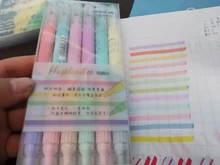 KissButy 6 unids/set resaltador pluma de doble cabeza marcador de color de la escuela suministros marcador papelería