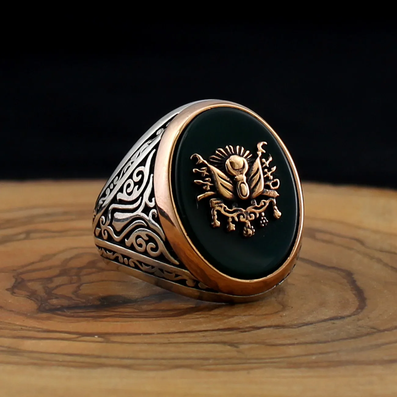 

925 Sterling Silver Ring for Men with Green Agate Stone Jewelry fashion vintage Gift Mens Rings All Size (Made in Turkey)