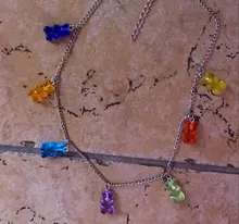 Mini collar de oso de goma para mujer, Color caramelo, regalos de Navidad, collares colgantes de estrella, joyería para mujer, Bisutería