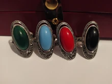 Kinel-anillo rojo de boda étnico para mujer, sortija tibetano Retro de plata, mosaico de cristal negro, joyería Vintage 2020