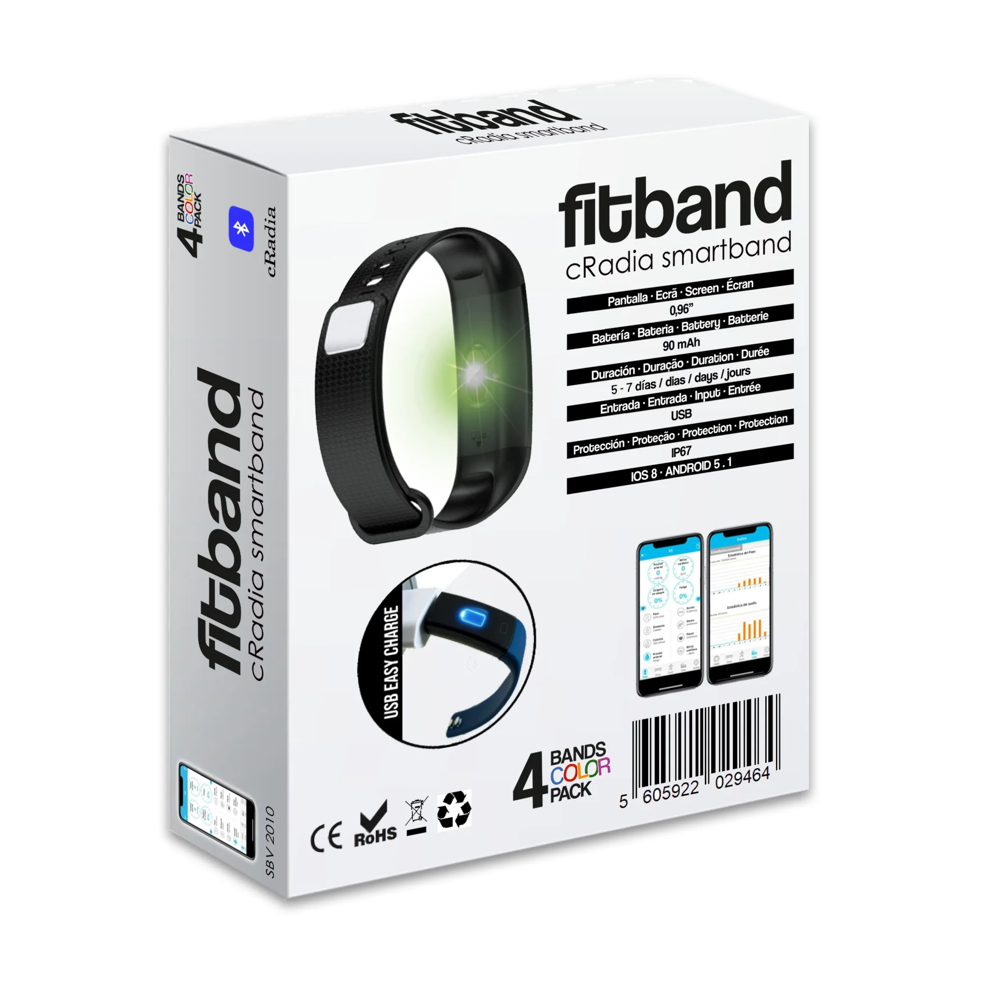 Bluetooth à Prova Pulseira Inteligente Display Colorido Fitness Rastreador Dwaterproof Água Inclui 4 Cores Freqüência Cardíaca Pressão ar - Image 2