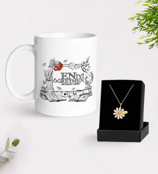 

Personalized Best Teacher Mug And Daisy Necklace Gift Seti-8
