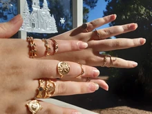 Tocona 15 unids/set, Virgen María Anillos de oro para mujer corazón manos de Fátima Anillos Cruz hoja geométrica Kольцо de joyería 7056