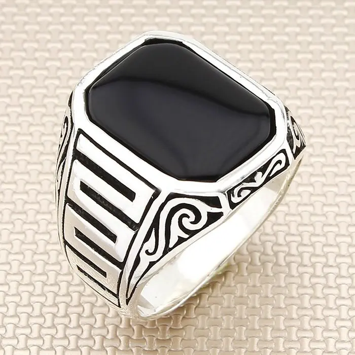 Turkish 925 Sterling Silver rectangle black onyx stone men NEW ring ALL SİZE us 