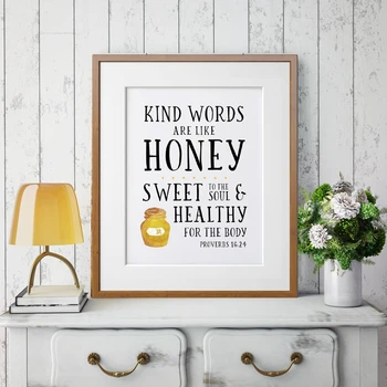 

Scripture Wall Art Prints Proverbs 16:24 Bible Verse Quotes Poster Kind Words are like honey Art Canvas Painting Home Wall Decor
