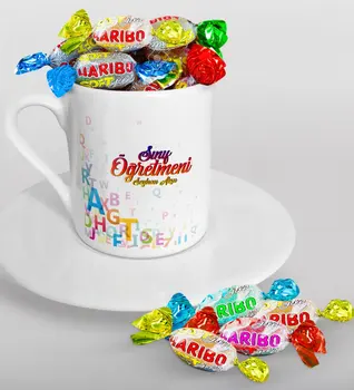 

Personalized Class Teacher Turkish coffee Cup and Haribo Candy Gift Seti-12