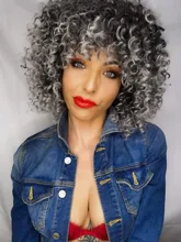 NNZES-peluca Afro rizada para mujeres negras, pelo largo sintético con flequillo, color negro y gris, 14 pulgadas